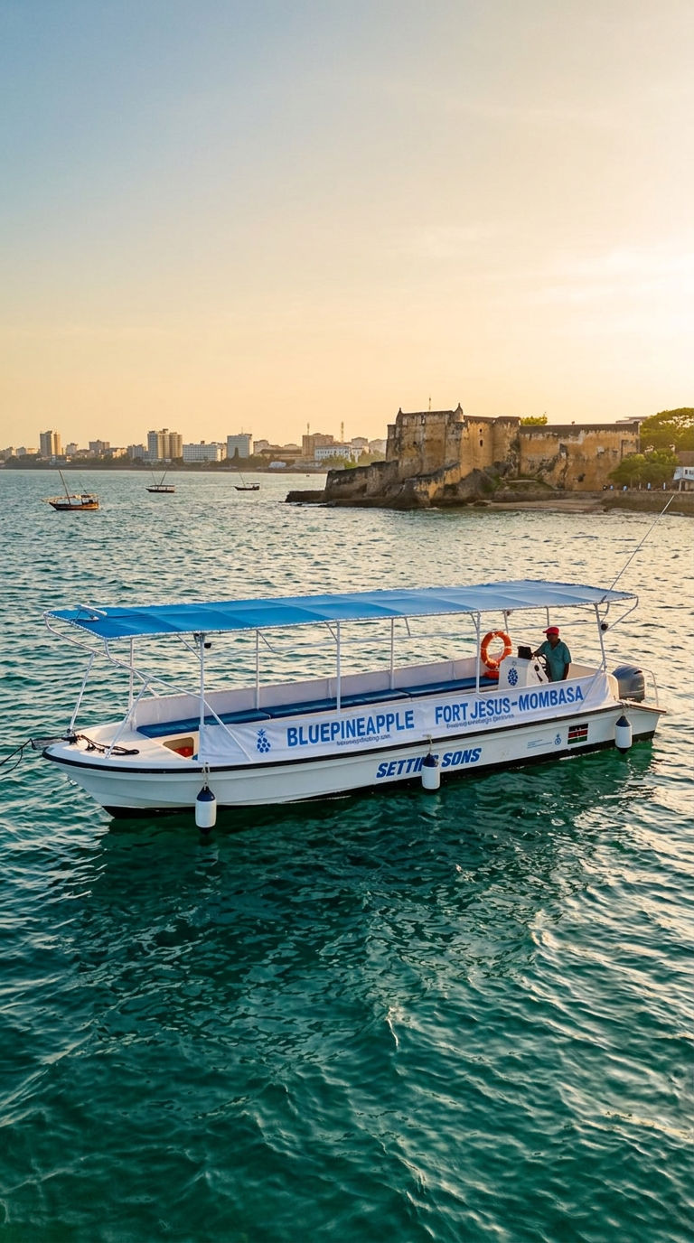 Fort Jesus and a water taxi on the Mombasa coast